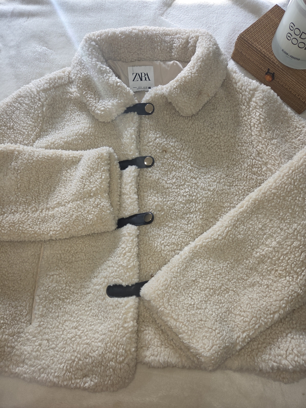 ZARA Cream Teddy Sherpa Coat with Toggle Closures